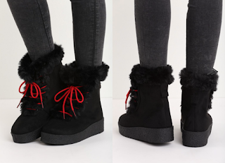 Ghete cu platforma imblanite moderne piele intoarsa negre/roz Ghete cu platforma imblanite moderne piele intoarsa negre/roz