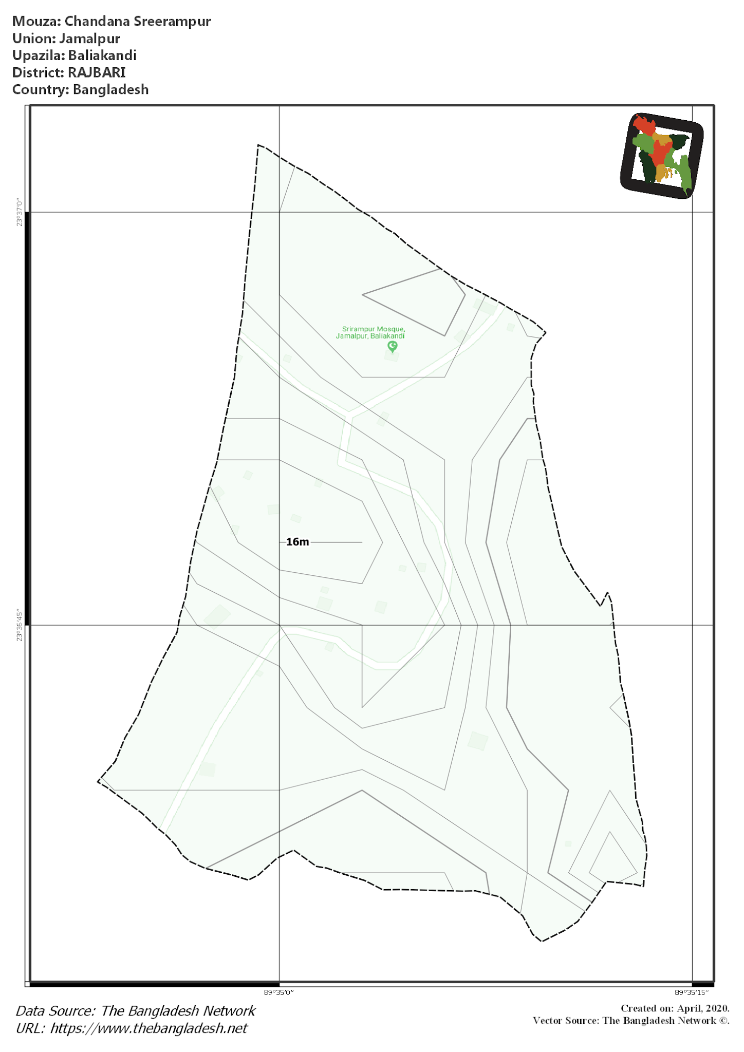 Map of Chandana Sreerampur Mouza of Baliakandi Upazila, RAJBARI, Bangladesh.