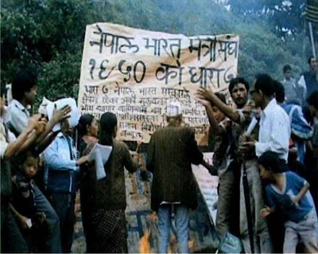 Gorkhalis burning Indo-Nepal Friendship Treaty in 1986 which lead to the Kalimpong Massacre, thus leading to violence in the hills in which over 1200 Gorkhas were killed Gorkhalis burning Indo-Nepal Friendship Treaty in 1986 which lead to the Kalimpong Massacre, thus leading to violence in the hills in which over 1200 Gorkhas were killed