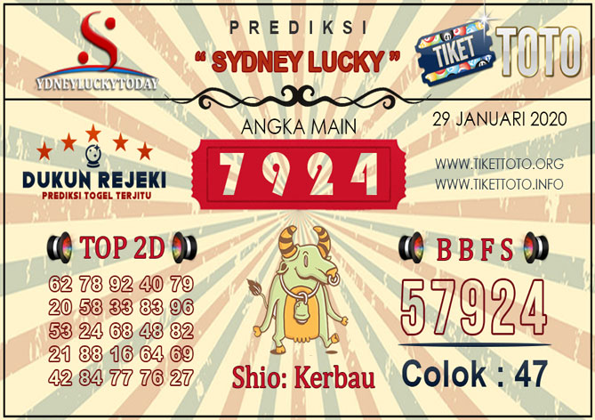 Prediksi Togel SYDNEY LUCKY TIKETTOTO 29 JANUARI 2020