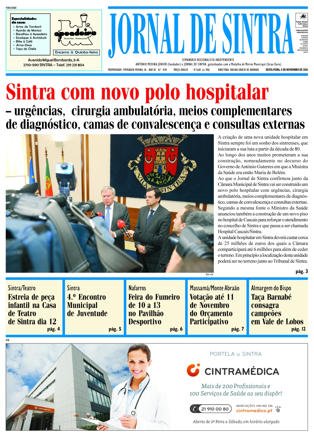 Capa da edição de 11-11-2016 Capa da edição de 11-11-2016