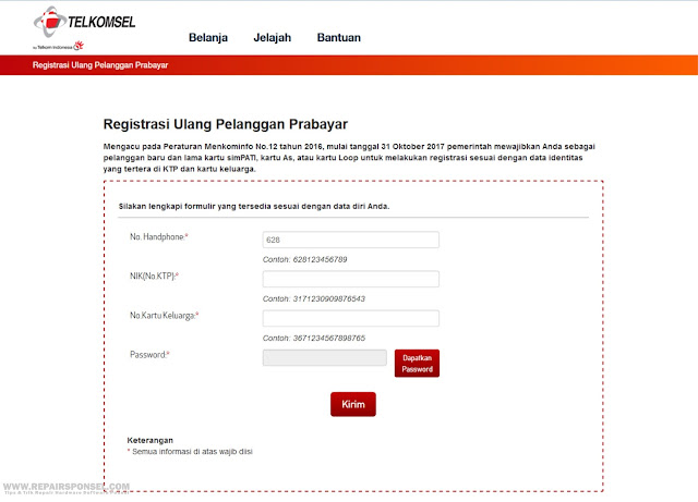 Cara Register Ulang Kartu Telkomsel Simpati, AS, Loop