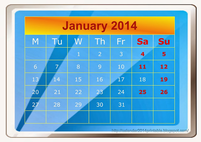 January 2014 Calendar Printable Image - Printable Calendar 2014, Blank