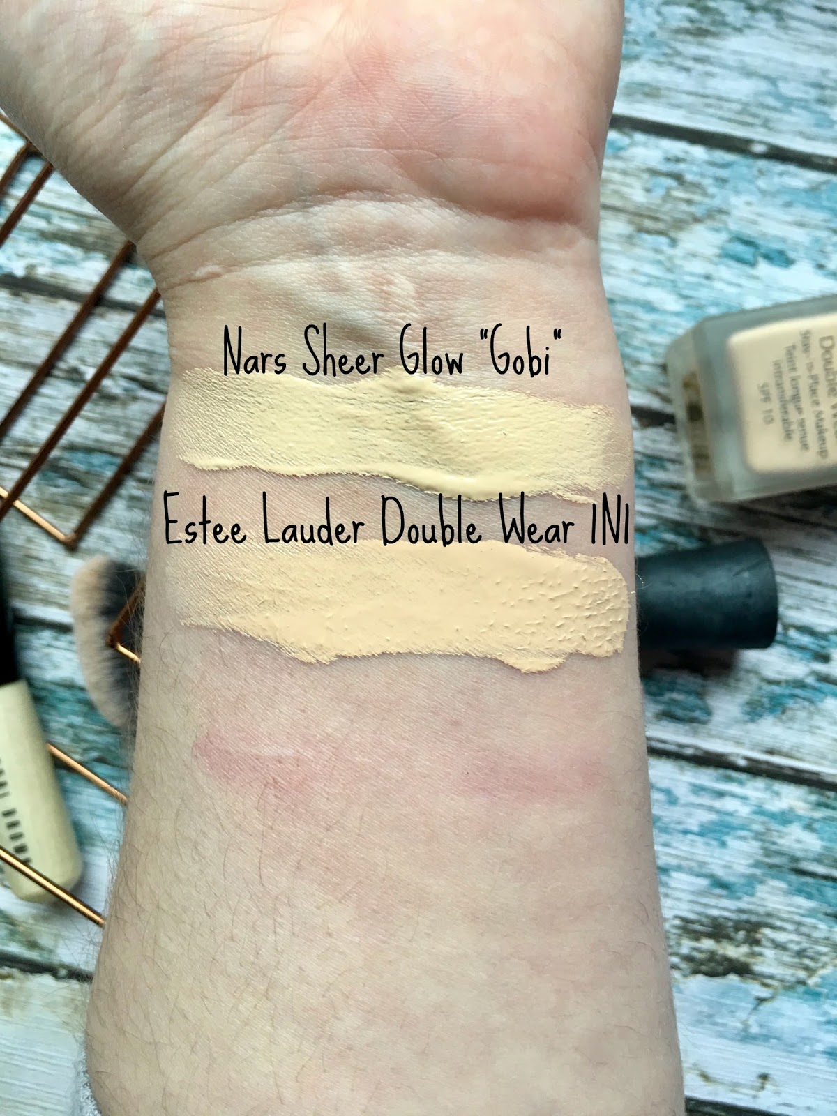 "Holy Grail" Foundations: Estee Lauder Double Wear Vs Nars Sheer Glow 1N1 Ivory Nude Gobi Swatches review compare