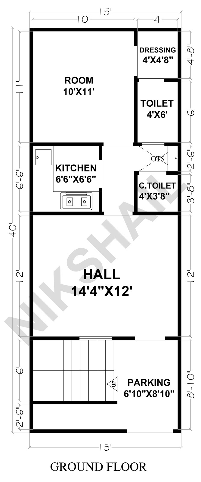 15X40 House Ground Floor Plan With 3D Elevation By