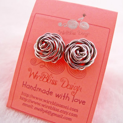 Wire wrapped rose studs by WireBliss