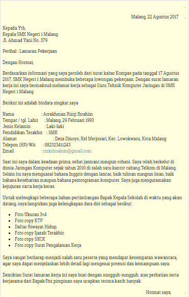 contoh surat lamaran kerja umum yang baik dan benar contoh surat lamaran kerja umum yang baik dan benar