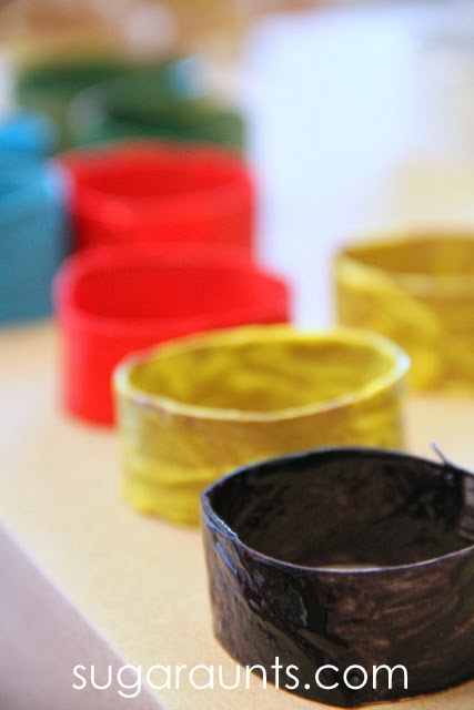 Kids will love to make these Olympic Rings craft while watching the Olympic Summer Games this year! Perfect for the winter games, too! Uses recycled toilet paper tubes for a 3D craft.