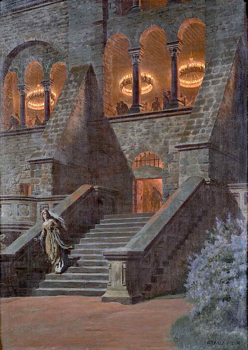 Franz Hein a Franz Hein painting of a women fleeing a castle party