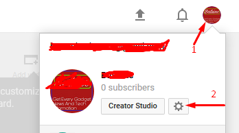 creator studio setting icon in youtube channel