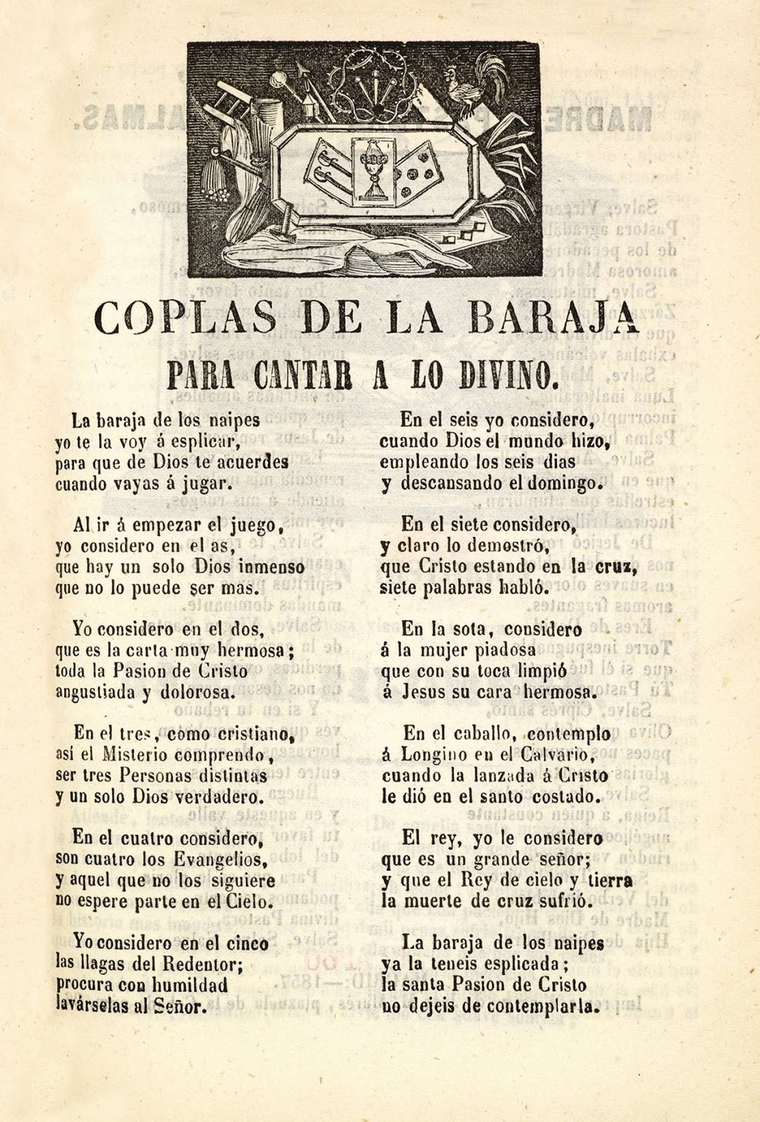 Almanaque: Interpretación simbólica de la baraja: pliegos, cuento y