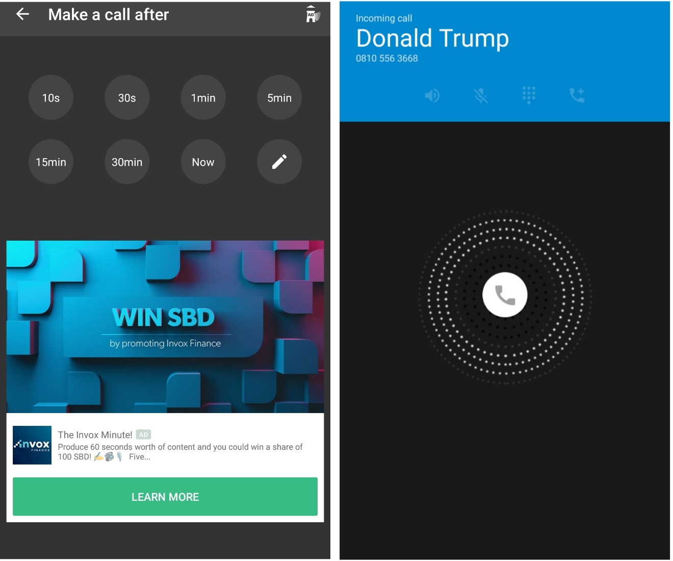 Setting the delay timer for fake call