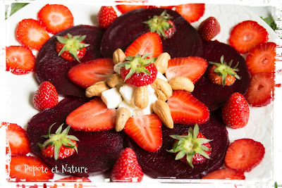 Carpaccio de betteraves aux fraises, à la feta et au vinaigre de fraises maison © Popote et Nature