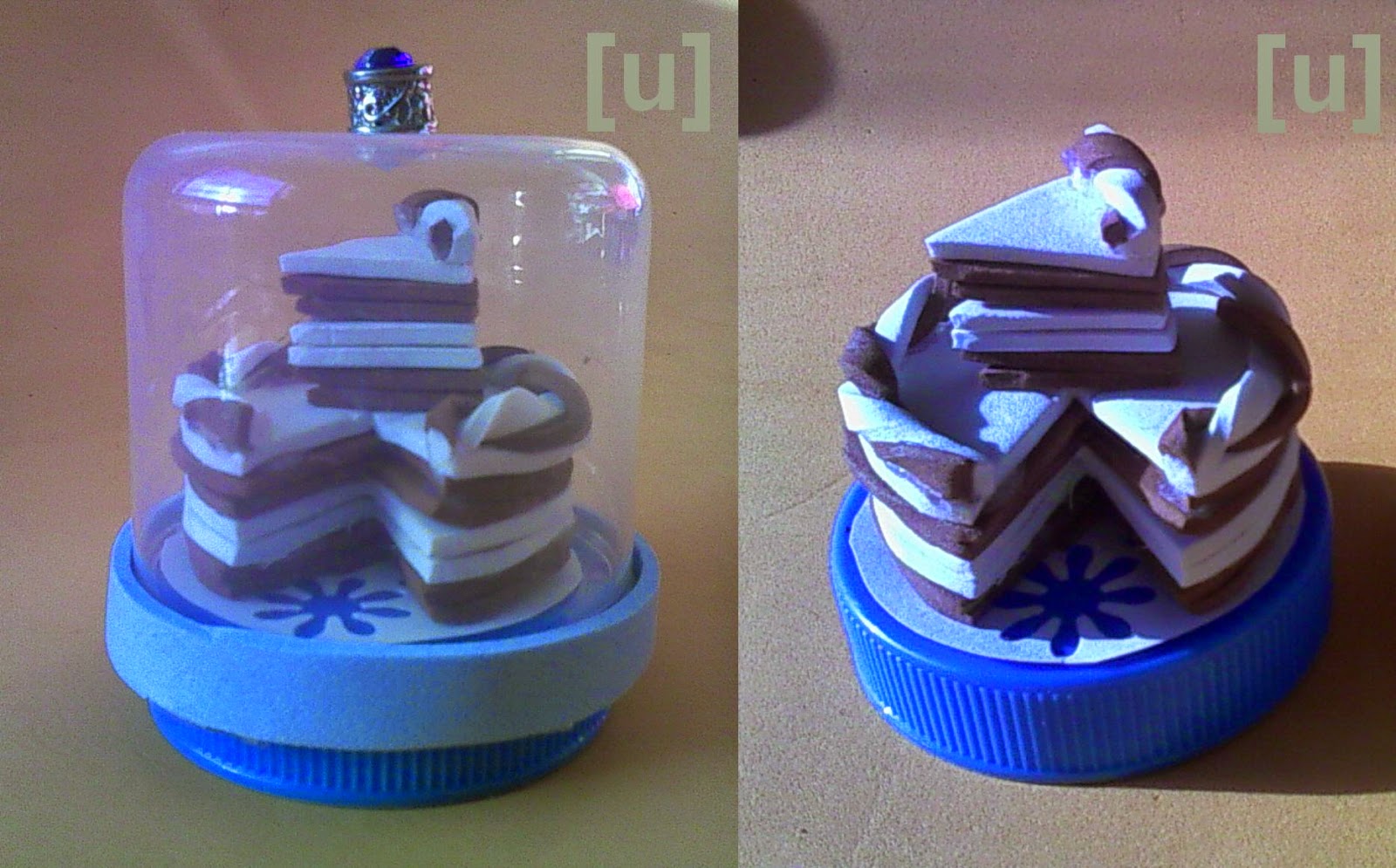 Taller de juguetes reciclados: Tarta para muñecos con campana y bandeja.