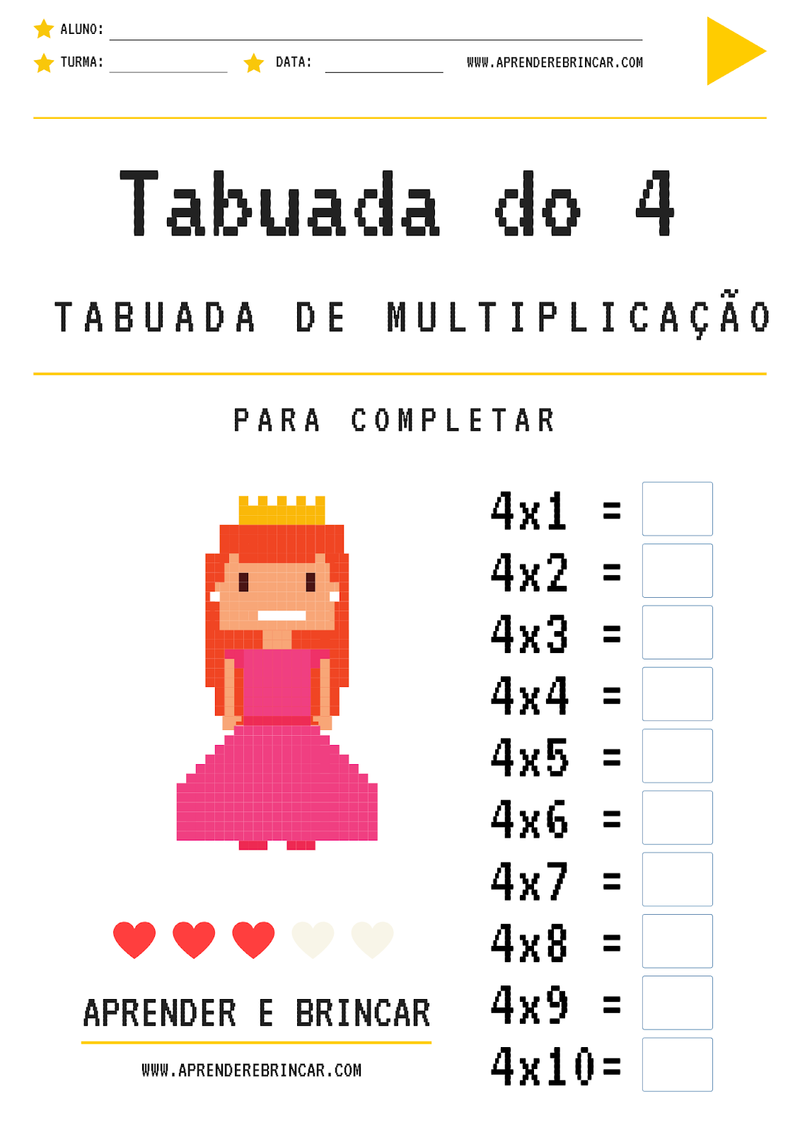Tabuada de multiplicação do 4 Tabuada de multiplicação do 4