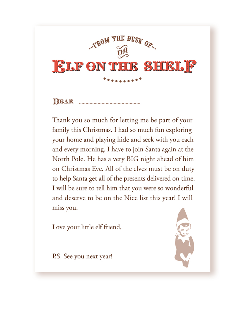 Elf Printable Goodbye Letter