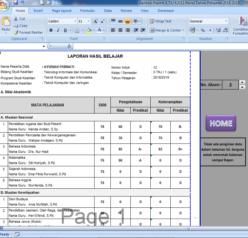 Format Raport Smk Kurikulum 2013 Excel