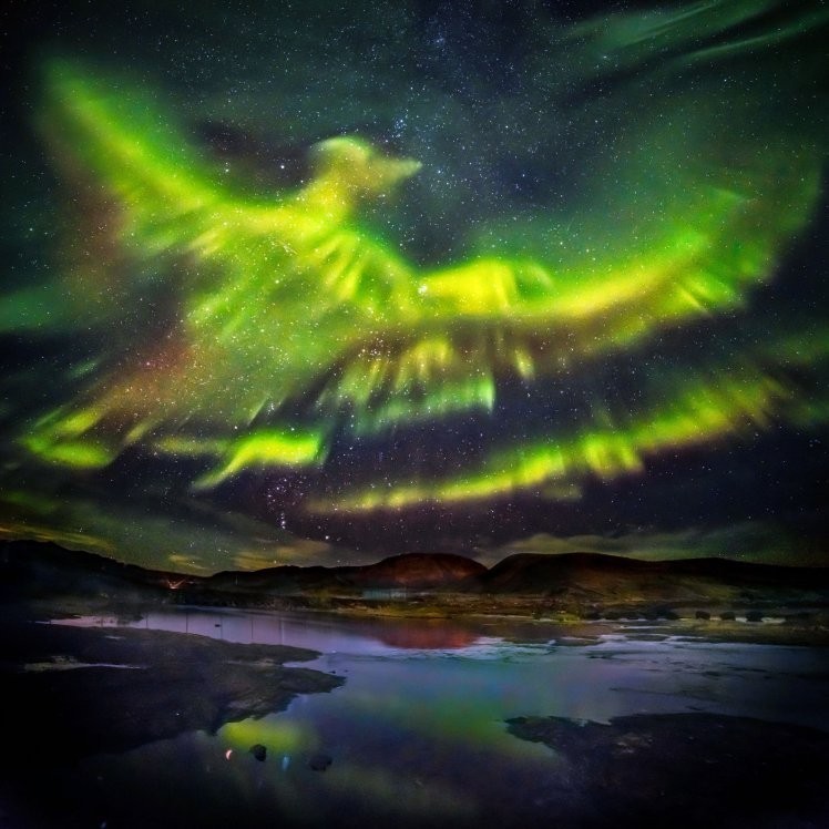 A Phoenix Rises in the Northern Lights Over Iceland A Phoenix Rises in the Northern Lights Over Iceland
