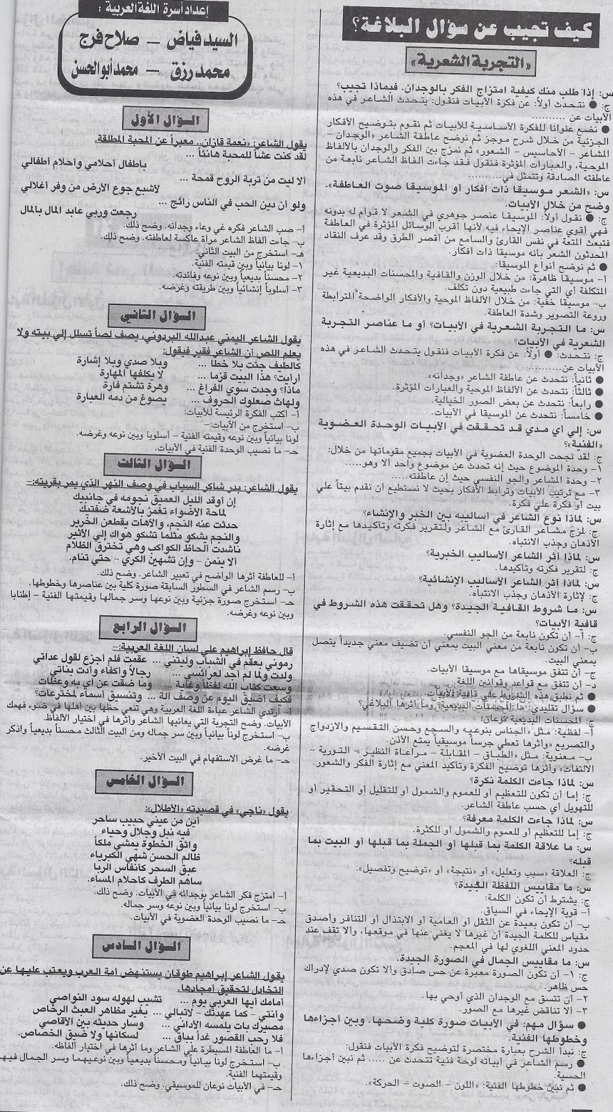 نشر أسئلة البلاغة المتوقعة لامتحان اللغة العربية للثانوية العامة 2014