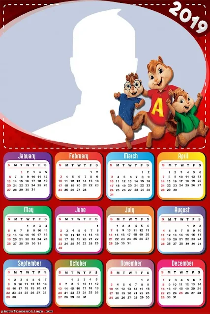 Calendario 2019 de Alvin y las Ardillas para Imprimir Gratis.