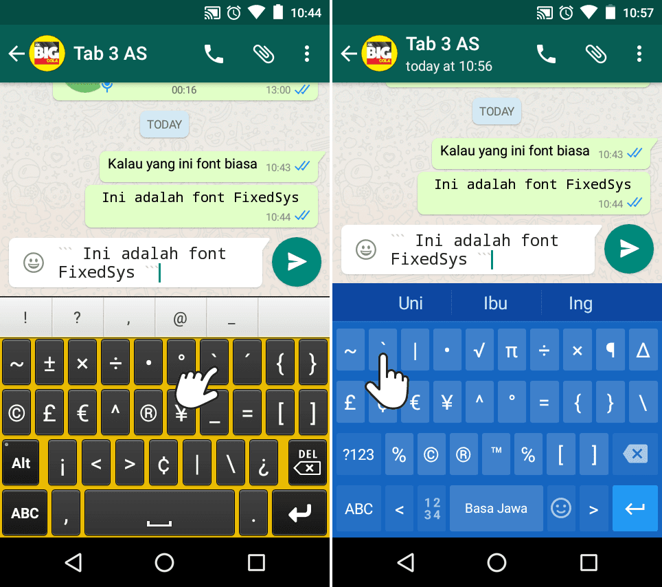 Mengganti Font di WhatsApp Chat dengan FixedSys Monospace