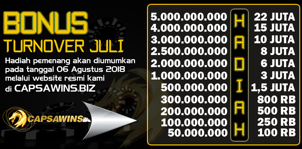 Bonus turnamen turnover juli agen poker capsawins BONUS TURNAMEN TURNOVER JULY CAPSAWINS