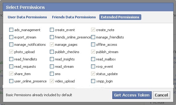 facebook application extended permissions