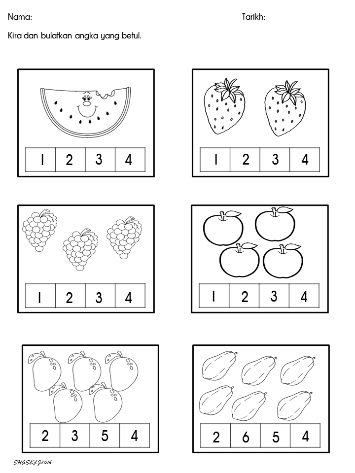 Latihan Lembaran Kerja Prasekolah Matematik Lembaran