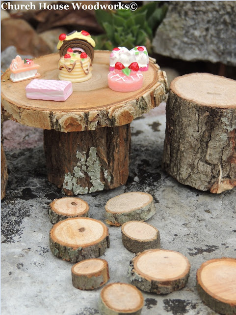 Garden Wood Slice Table And Chairs With Stepping Stones Kit, Wood Slice Stepping Stones, Miniatures Doll House Table Chairs, Tiny Wood Table, Garden Path Woodland Rustic Decorations, 