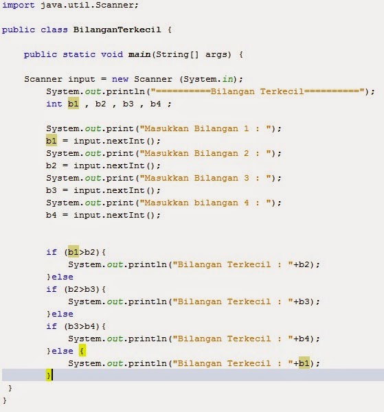 AWSYSTEK: Program java mencari Bilangan Terkecil dengan 4 masukkan