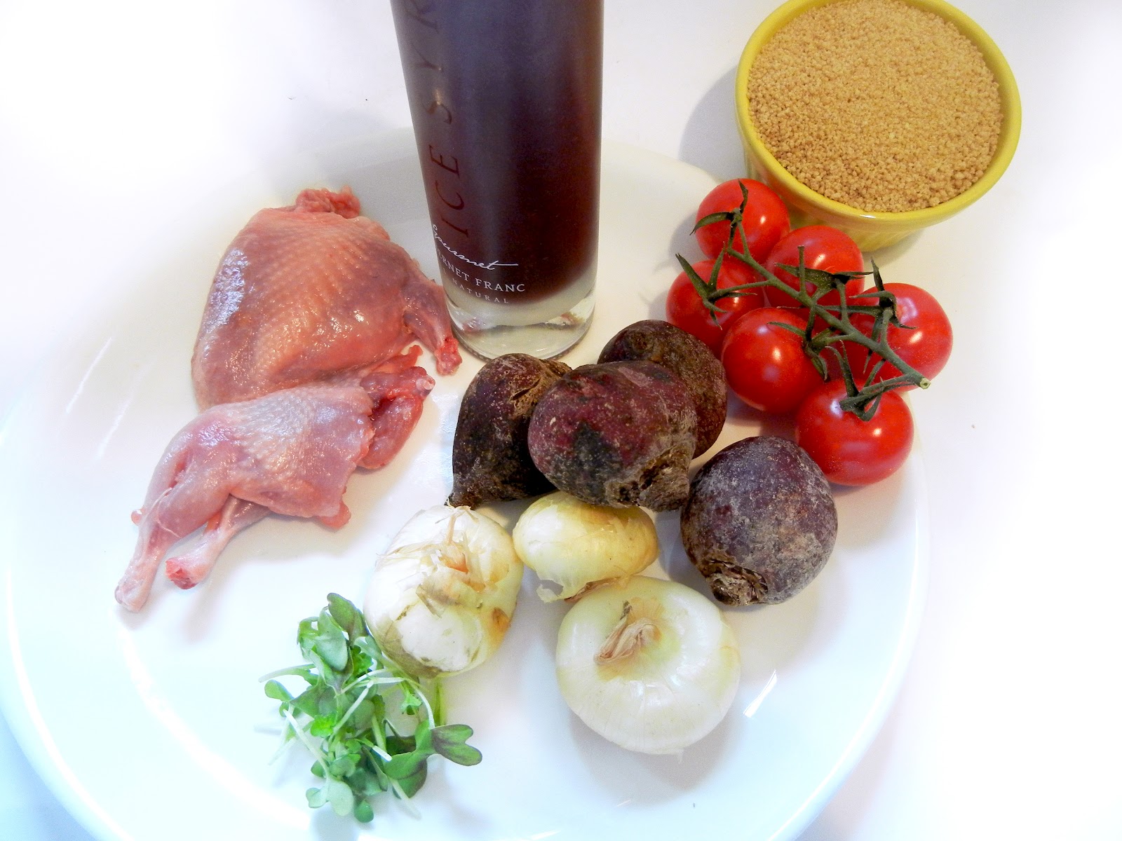 Pan Roasted Quail with Beetroot Couscous