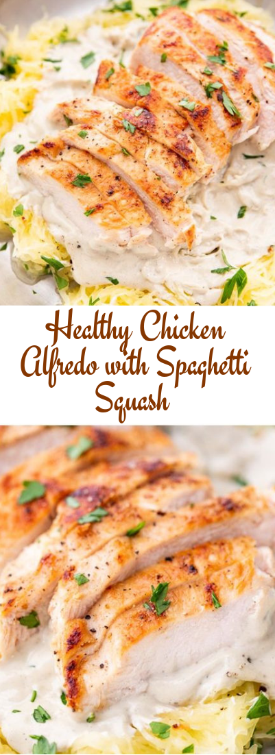 Healthy Chicken Alfredo with Spaghetti Squash  #healthy #recipe 