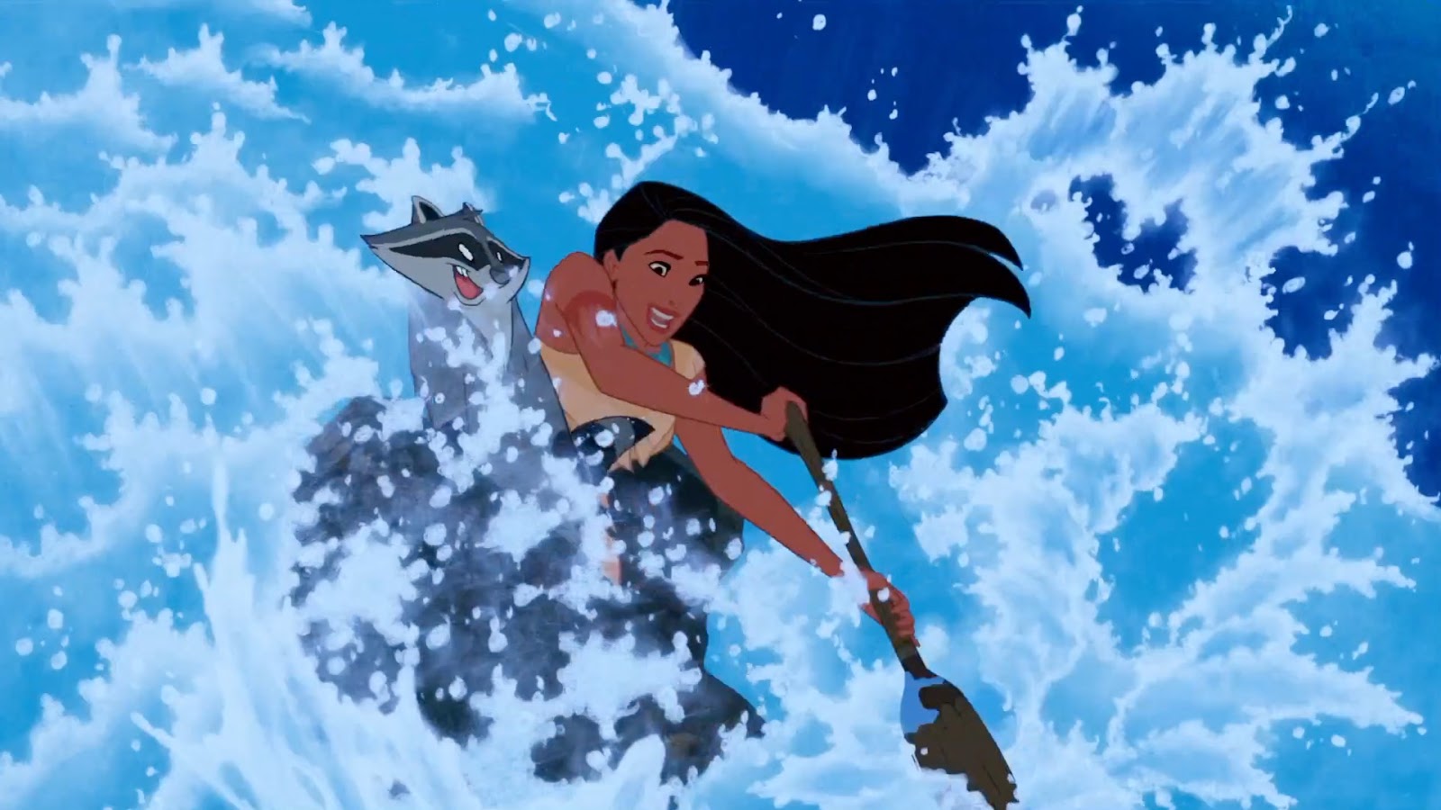 Pocahontas chasing a waterfall.