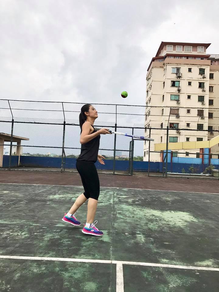 Thinzar Wint Kyaw In All Black Fashion Playing Tennis For Fun
