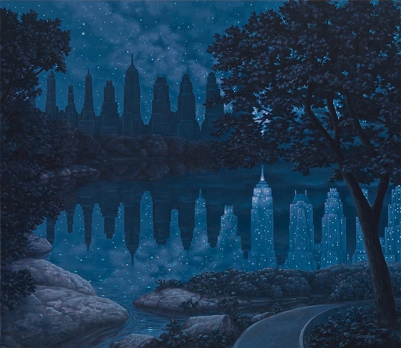 Quando as Luzes Estavam Apagadas - Rob Gonsalves Rob Gonsalves aplicando ilusões de óptica na pintura
