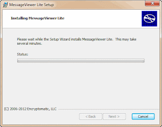 Installation process: "Installing MessageViewer Lite." Installation process: "Installing MessageViewer Lite" email viewer.
