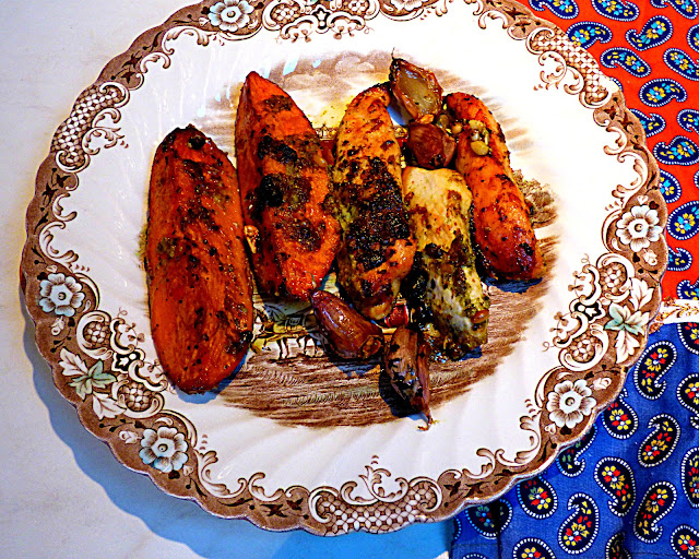Chicken and sweet potato in pesto sauce