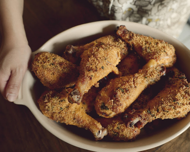 paper and plates OvenFried Chicken with Cornmeal Crust