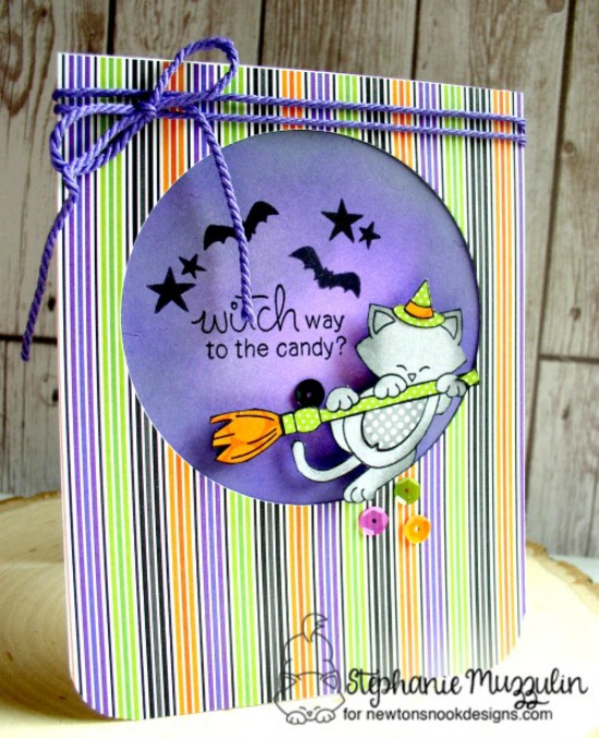 Halloween Witch Cat card by Stephanie Muzzulin| Newton's Boo-tiful Night Stamp set by Newton's Nook Designs #newtonsnook