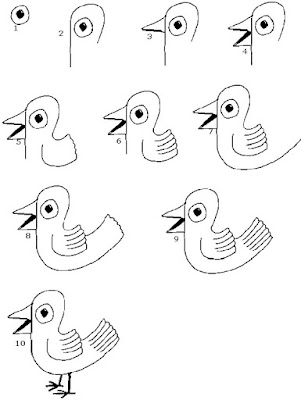 Langkah demi langkah menggambar anak burung sederhana