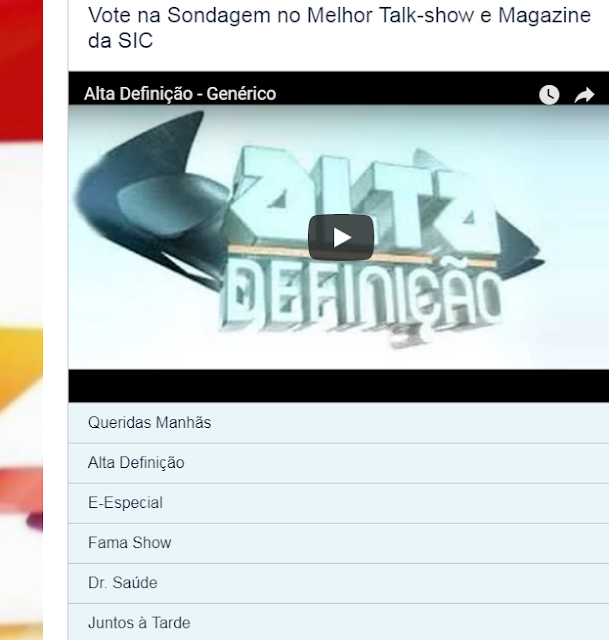 Vote na Mega Sondagem no | Melhor Talk-show e Magazine da SIC de 2017