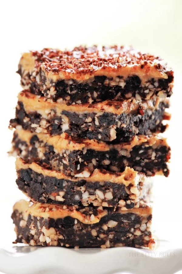 a stack of Healthy No Bake Vegan Brownies