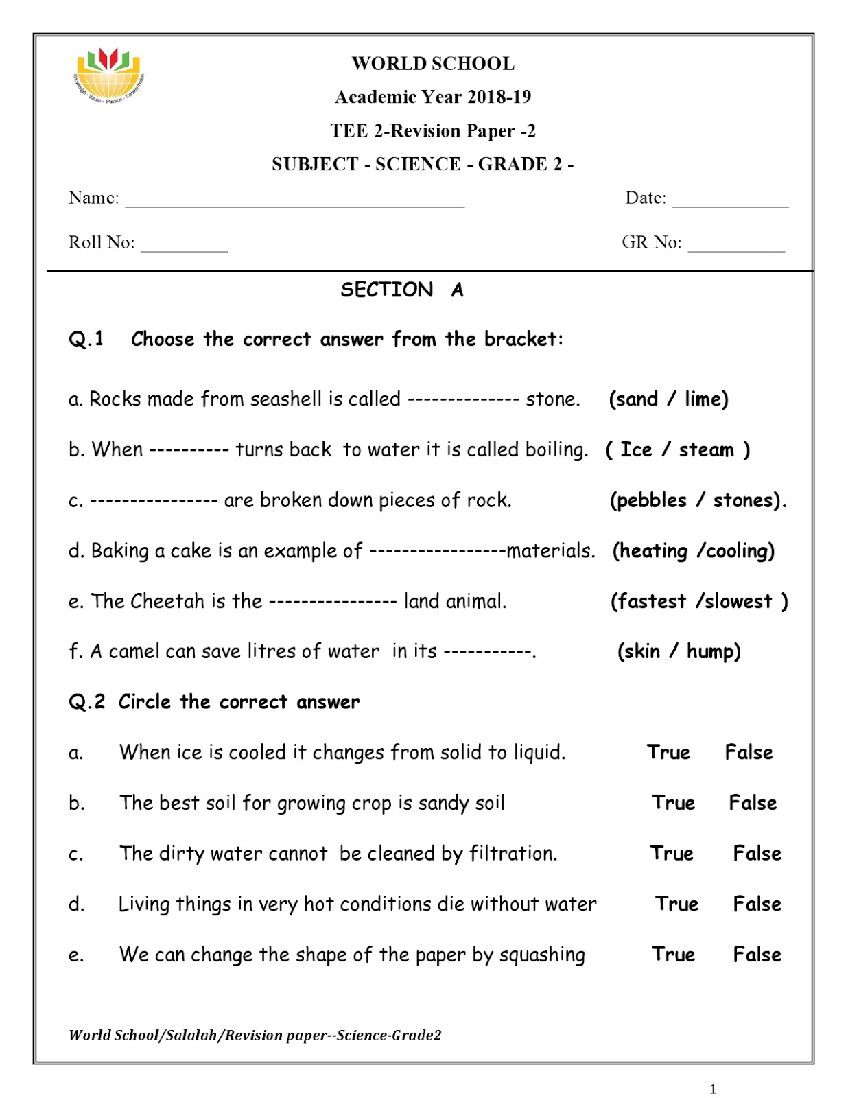 Free Printable Science Worksheets Grade 5