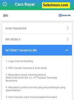 Cara bayar Payfazz dengan Internet Banking BRI Cara bayar Payfazz dengan Internet Banking BRI