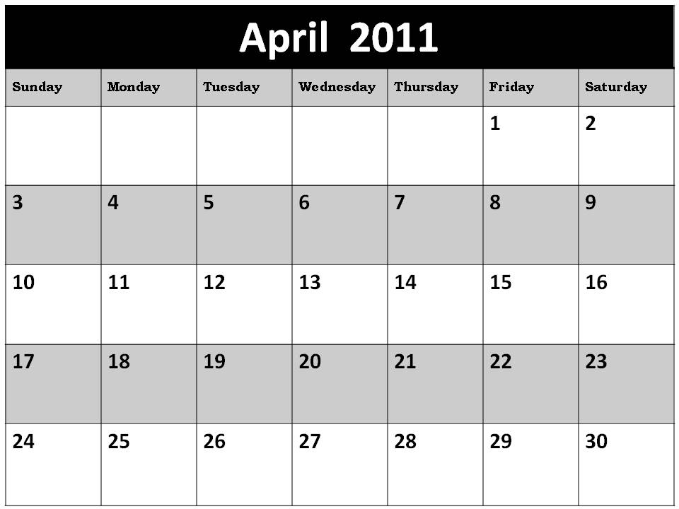 Hair Style for You printable april 2011 calendar with holidays