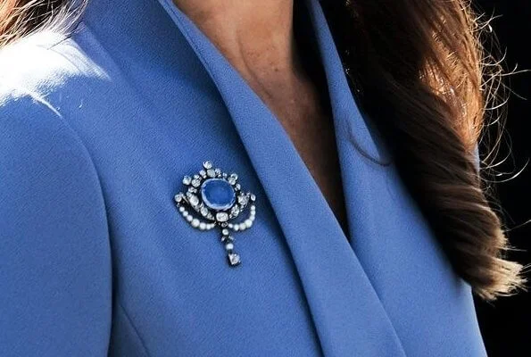 Denmark Flag Day 2020 at Citadel. Crown Princess Mary wore a light blue outfit. black pumps by gianvito rossi, diamond earrings