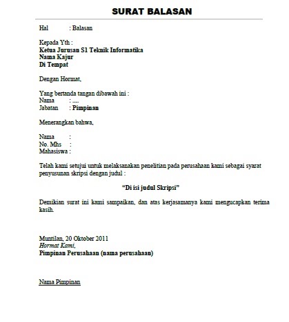 Contoh Surat Balasan Penelitian Perusahaan Contoh Surat