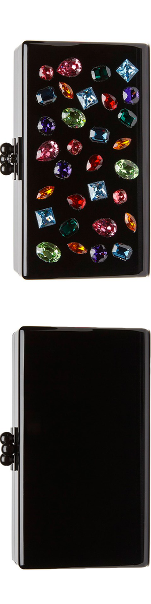 Edie Parker Jean Jewelie Clutch, Black/Multi-Color Crystals