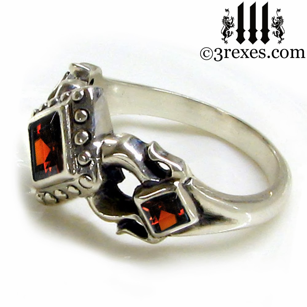 silver Gothic Engagement Ring garnet stone