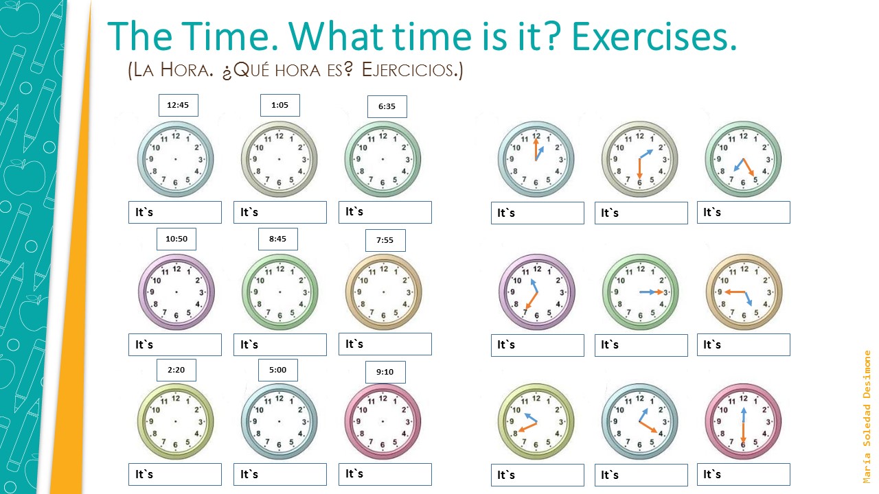 INGLÉS. THE TIME. (LA HORA) EXERCISES (EJERCICIOS)